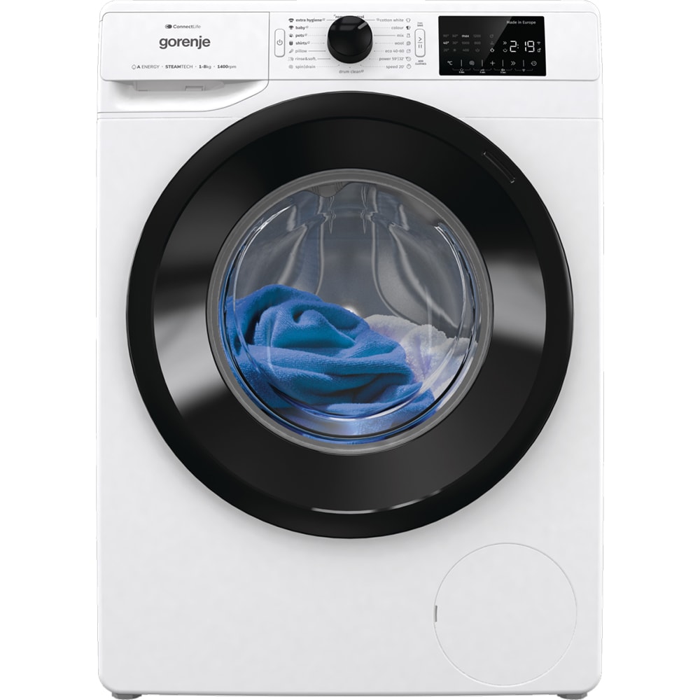 Masina de spalat rufe frontala GORENJE WPNEI84A1SWIFI, SteamTech, 8 kg, 1400rpm, Clasa A, Wi-Fi, alb