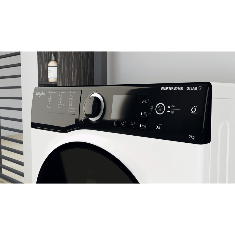 Masina de spalat rufe frontala slim WHIRLPOOL WRSB 7259 D EU, 6th Sense, Steam, 7 kg, 1200rpm, Clasa B, alb