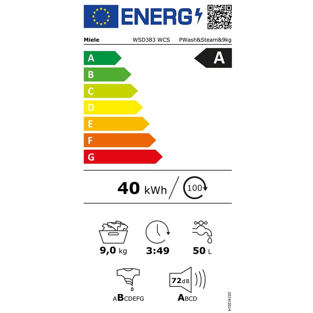 Masina de spalat rufe frontala MIELE WSD383 WCS PWash, SteamCare, 9 kg, 1400rpm, Clasa A, Wi-Fi, alb