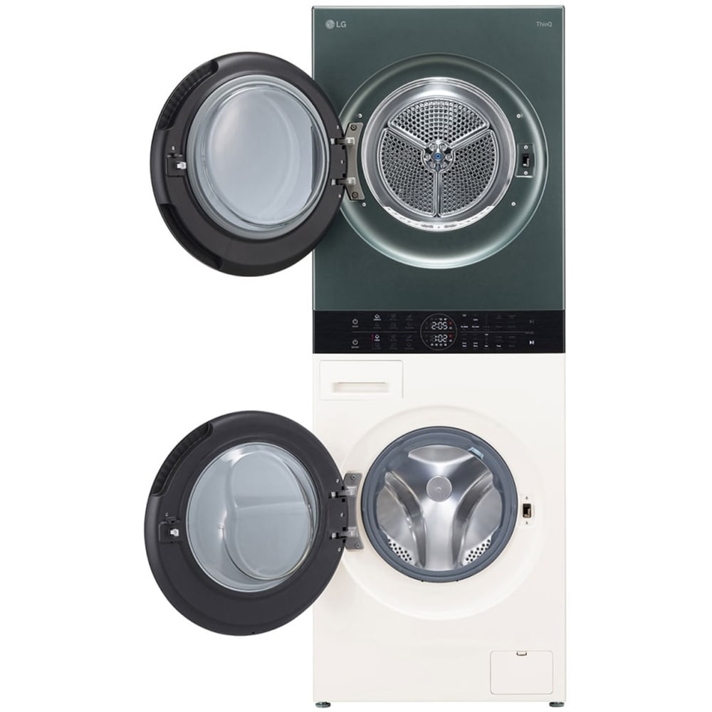 Masina de spalat rufe frontala cu uscator LG WashTower WT1210EGF, Steam, 12/10 kg, 1400 rpm, Clasa A/C, Wi-Fi, bej-verde
