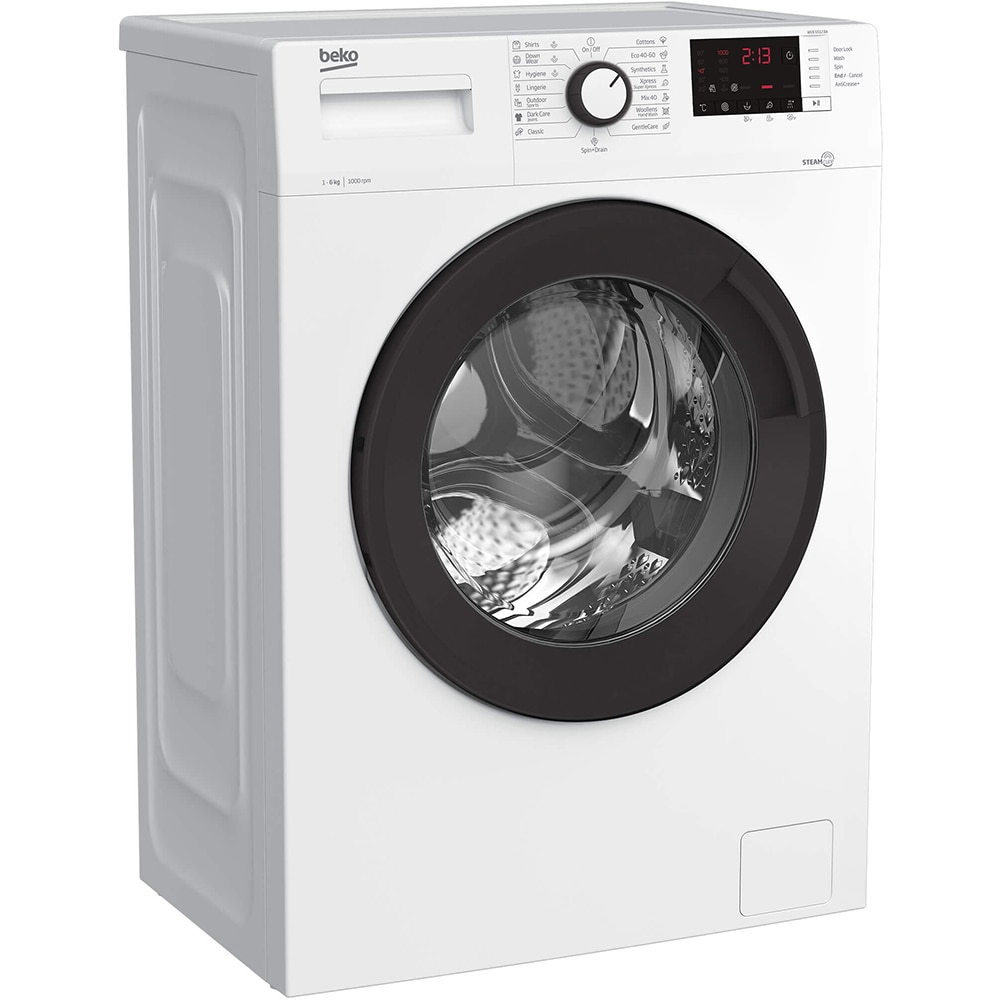 Masina de spalat rufe frontala slim BEKO WUE6512BA, 6 kg, SteamCure, 1000rpm, Clasa E, alb