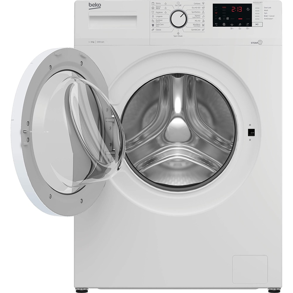 Masina de spalat rufe frontala slim BEKO WUE6512XWST, SteamCure, 6 kg, 1000rpm, Clasa E, alb