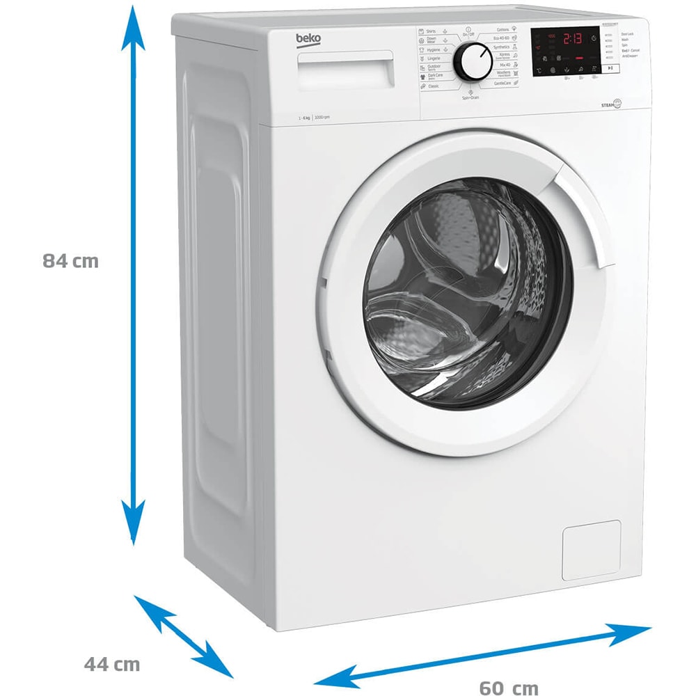 Masina de spalat rufe frontala slim BEKO WUE6512XWST, SteamCure, 6 kg, 1000rpm, Clasa E, alb