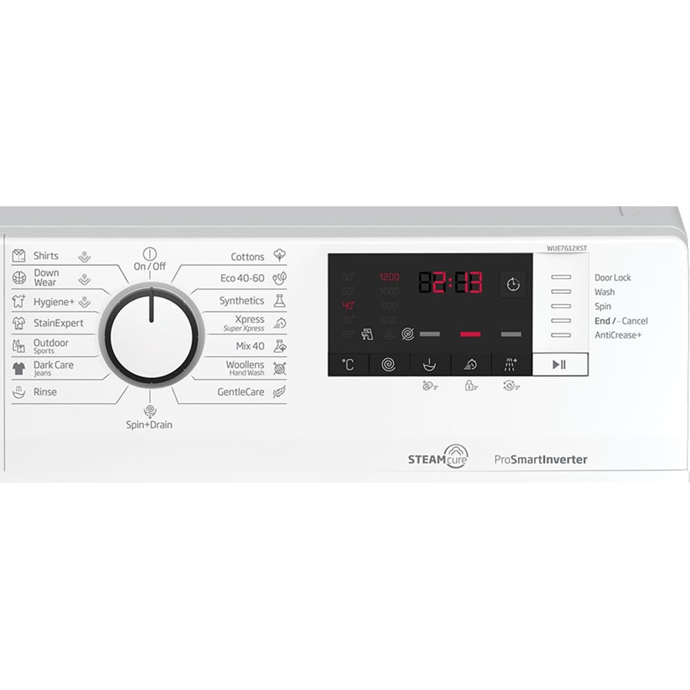 Masina de spalat rufe frontala slim BEKO WUE7612XST, SteamCure, 7 kg, 1200rpm, Clasa D, alb