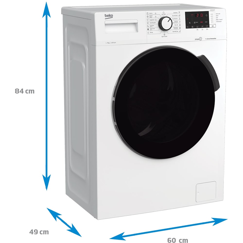 Masina de spalat rufe frontala slim BEKO WUE7612XST, SteamCure, 7 kg, 1200rpm, Clasa D, alb