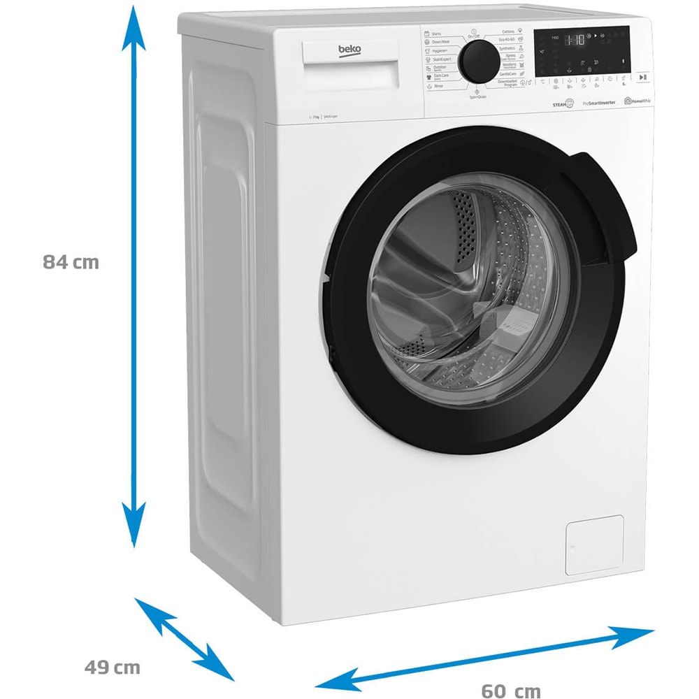 Masina de spalat rufe frontala slim BEKO WUE7726XWST, SteamCure, 7 kg, 1400rpm, Clasa B, alb