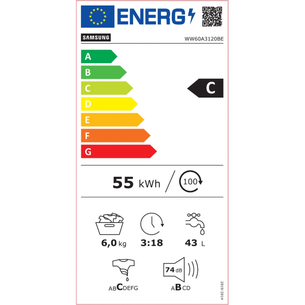 Masina de spalat rufe frontala slim SAMSUNG WW60A3120BE/LE, 6 kg, 1200rpm, Clasa C, alb