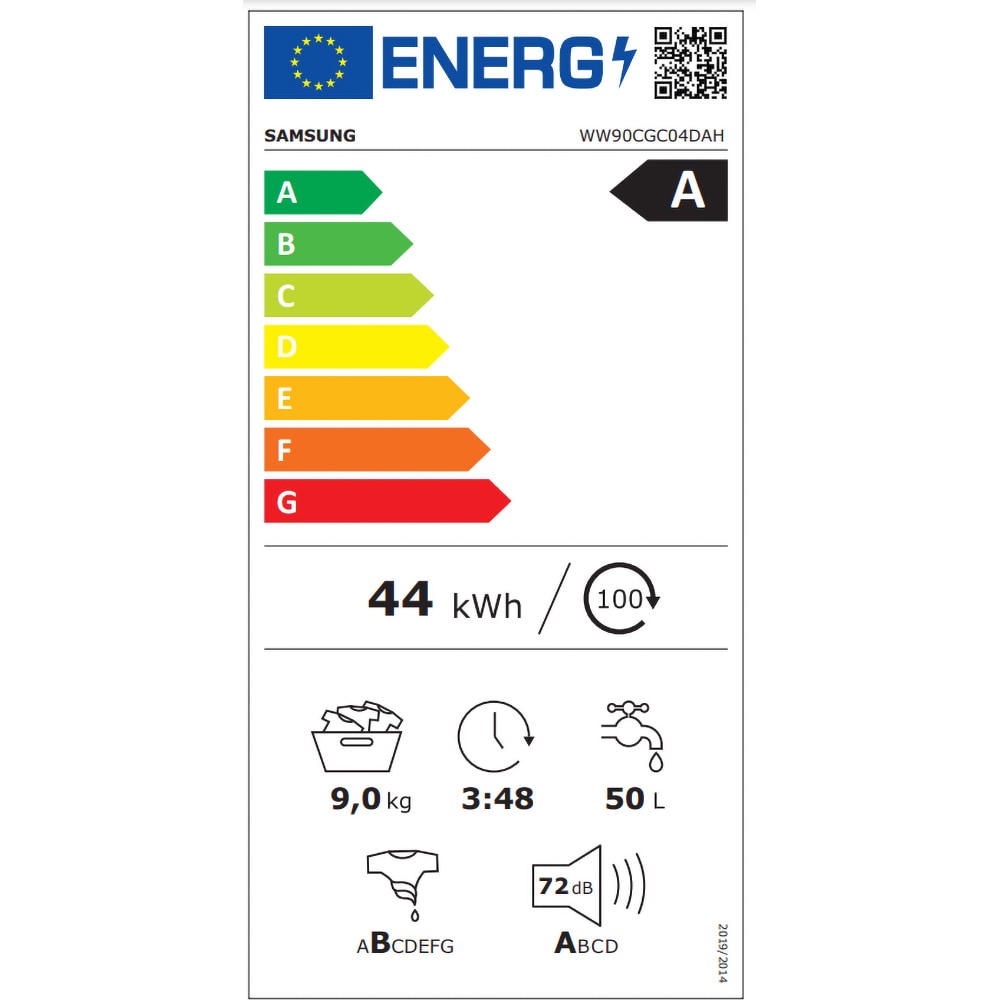 Masina de spalat rufe frontala SAMSUNG WW90CGC04DAHLE, AI Control, Eco Bubble, 9 kg, 1400rpm, Clasa A, alb