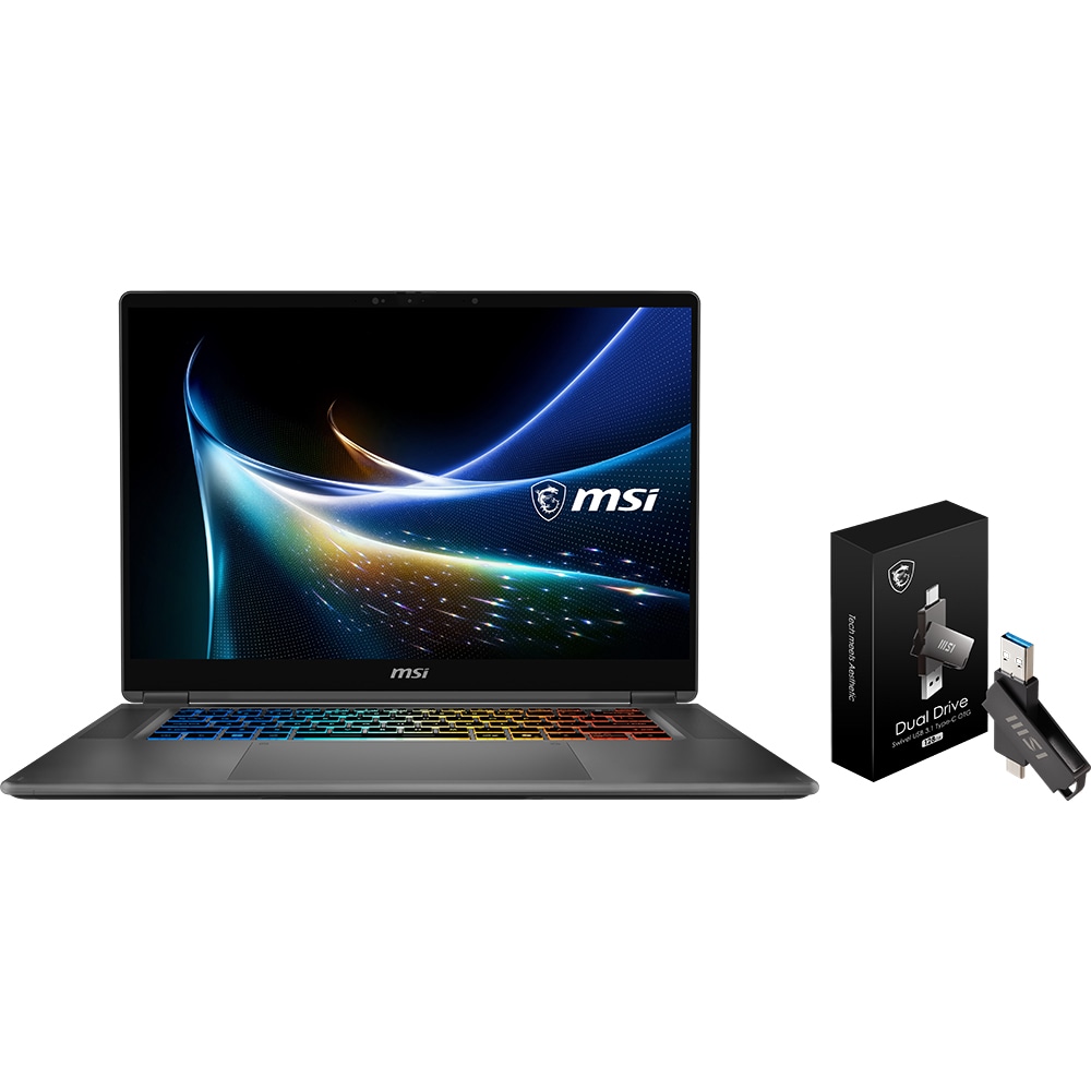 Laptop MSI Prestige N16 Flip AI+ C1XMT-228ROY, NVIDIA RTX Spark pana la 4GHz, 16" 2.8K OLED, 64GB, SSD 1TB, NVIDIA Blackwell RTX 6144-core GPU, Windows 11 Pro, Platinum Gray