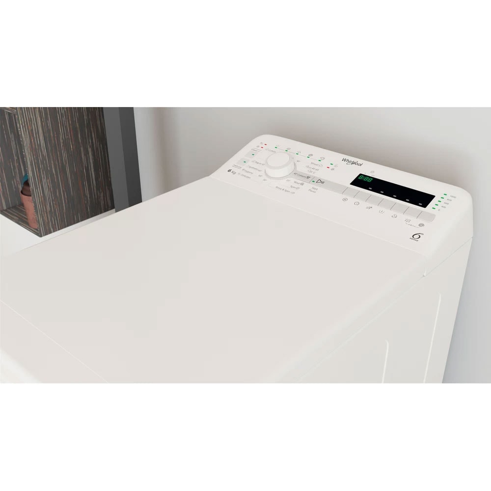 Masina de spalat rufe verticala WHIRLPOOL TDLR 6040S EU/N, 6th Sense, 6 kg, 1000rpm, Clasa C, alb