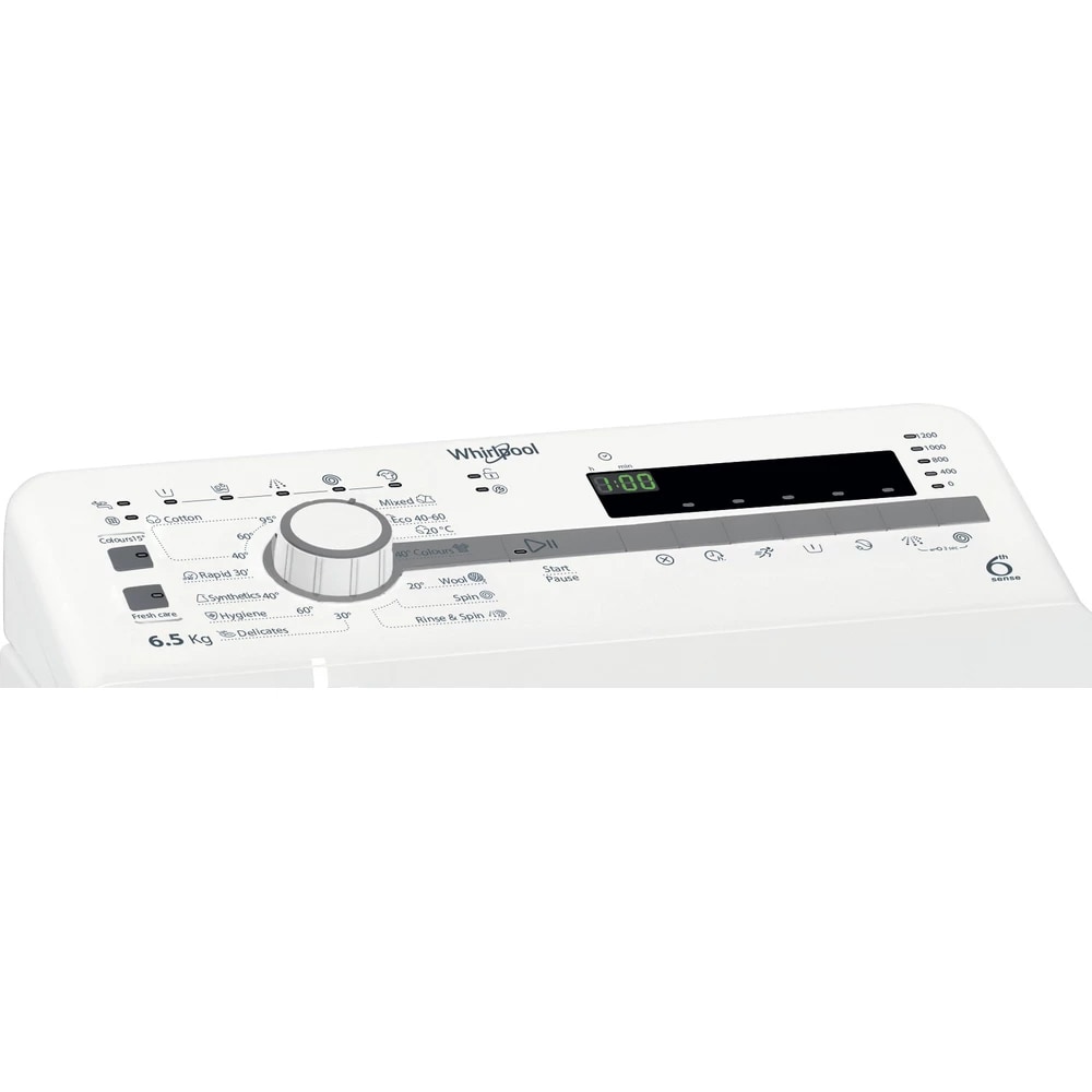 Masina de spalat rufe verticala WHIRLPOOL TDLR 65230SS EU/N, 6th Sense, 6.5 kg, 1200rpm, Clasa D, alb