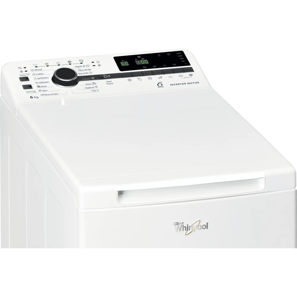 Masina de spalat rufe verticala WHIRLPOOL TDLRB 6241BS EU-N, 6th Sense, 6 kg, 1200rpm, Clasa C, alb