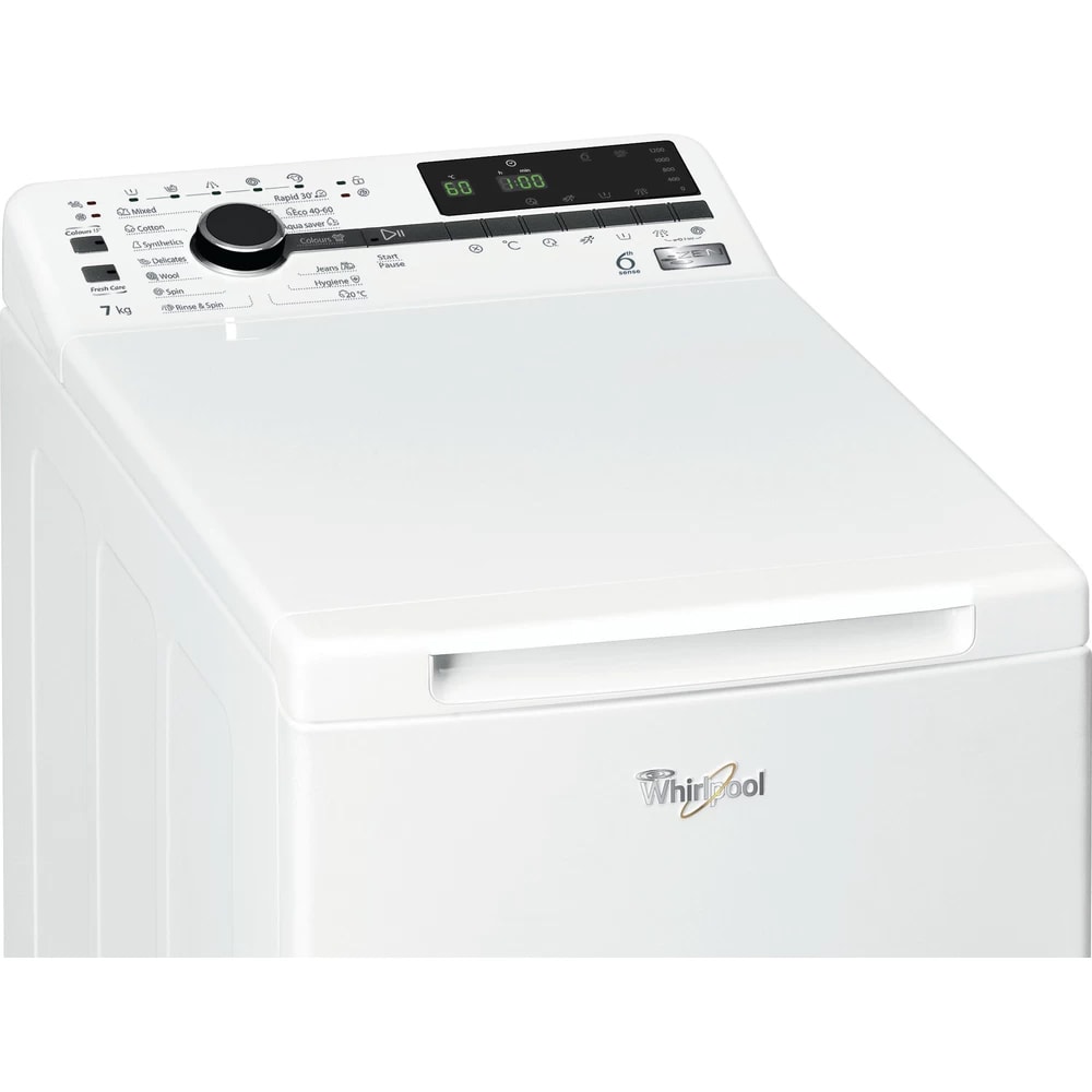 Masina de spalat rufe verticala WHIRLPOOL TDLRB 7222BS EU/N, 6th Sense, 7 kg, 1200rpm, Clasa E, alb