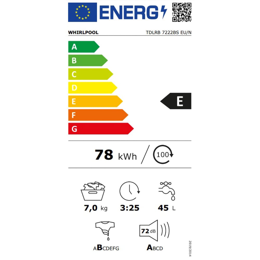 Masina de spalat rufe verticala WHIRLPOOL TDLRB 7222BS EU/N, 6th Sense, 7 kg, 1200rpm, Clasa E, alb