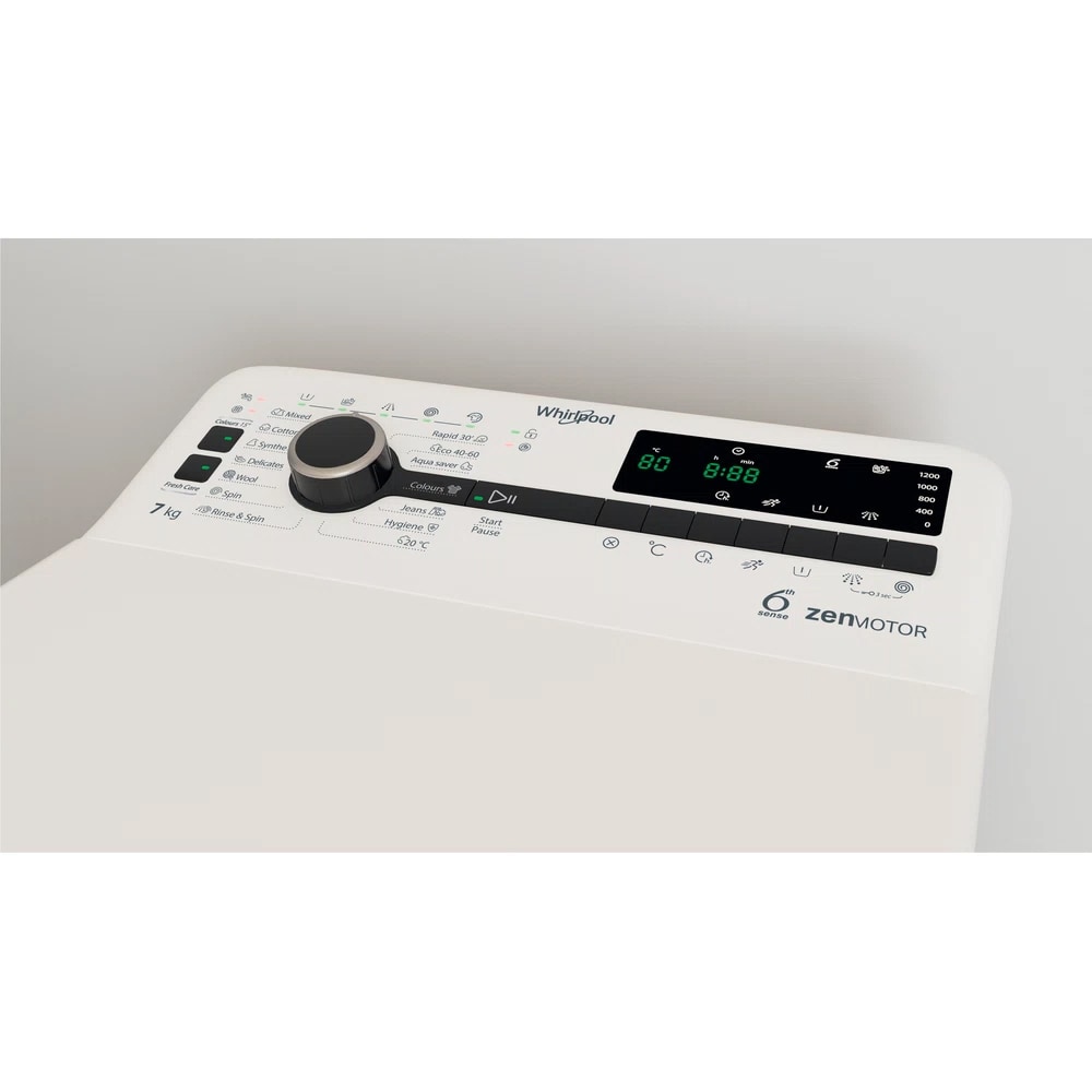 Masina de spalat rufe verticala WHIRLPOOL TDLRB 7232BS EU, 6th Sense, 7 kg, 1200rpm, Clasa D, alb