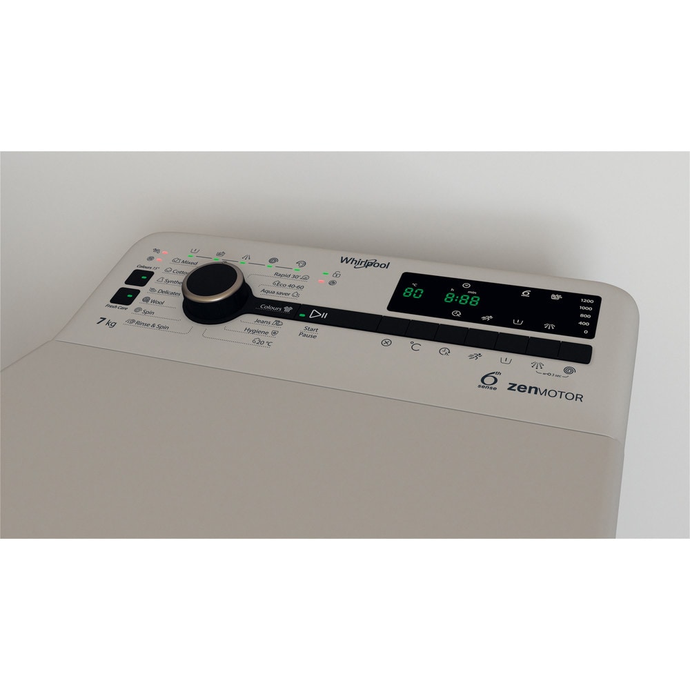 Masina de spalat rufe verticala WHIRLPOOL TDLRS 7232BS EU, 6th Sense, 7 kg, 1200rpm, Clasa D, argintiu