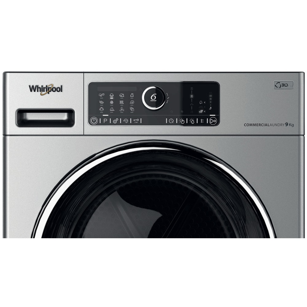 Uscator de rufe profesional WHIRLPOOL AWZ 9HPS/PRO Eolos, Pompa de caldura, 9 kg, 18 programe, Clasa A++, argintiu