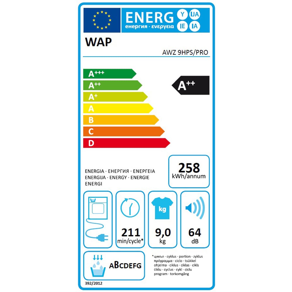 Uscator de rufe profesional WHIRLPOOL AWZ 9HPS/PRO Eolos, Pompa de caldura, 9 kg, 18 programe, Clasa A++, argintiu