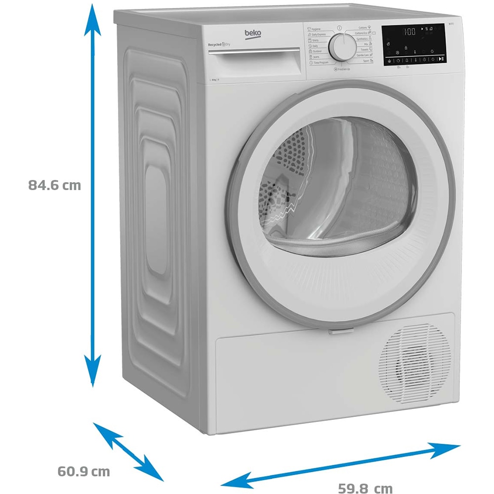 Uscator de rufe BEKO B3T68110, Condensare, 8kg, 15 programe, Clasa B, alb