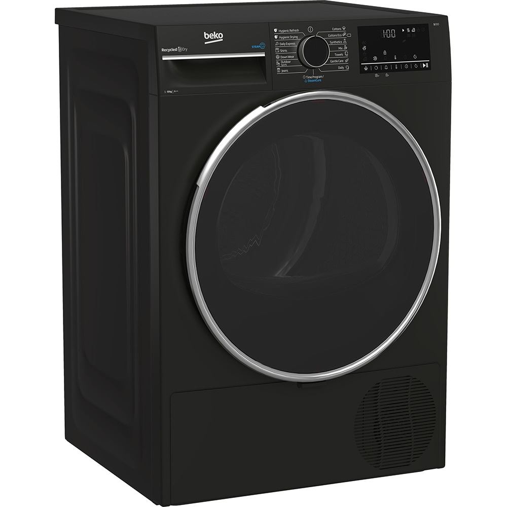 Uscator de rufe BEKO B3T68239MG, SteamCure, Pompa de caldura, 8kg, 15 programe, Clasa E, gri inchis
