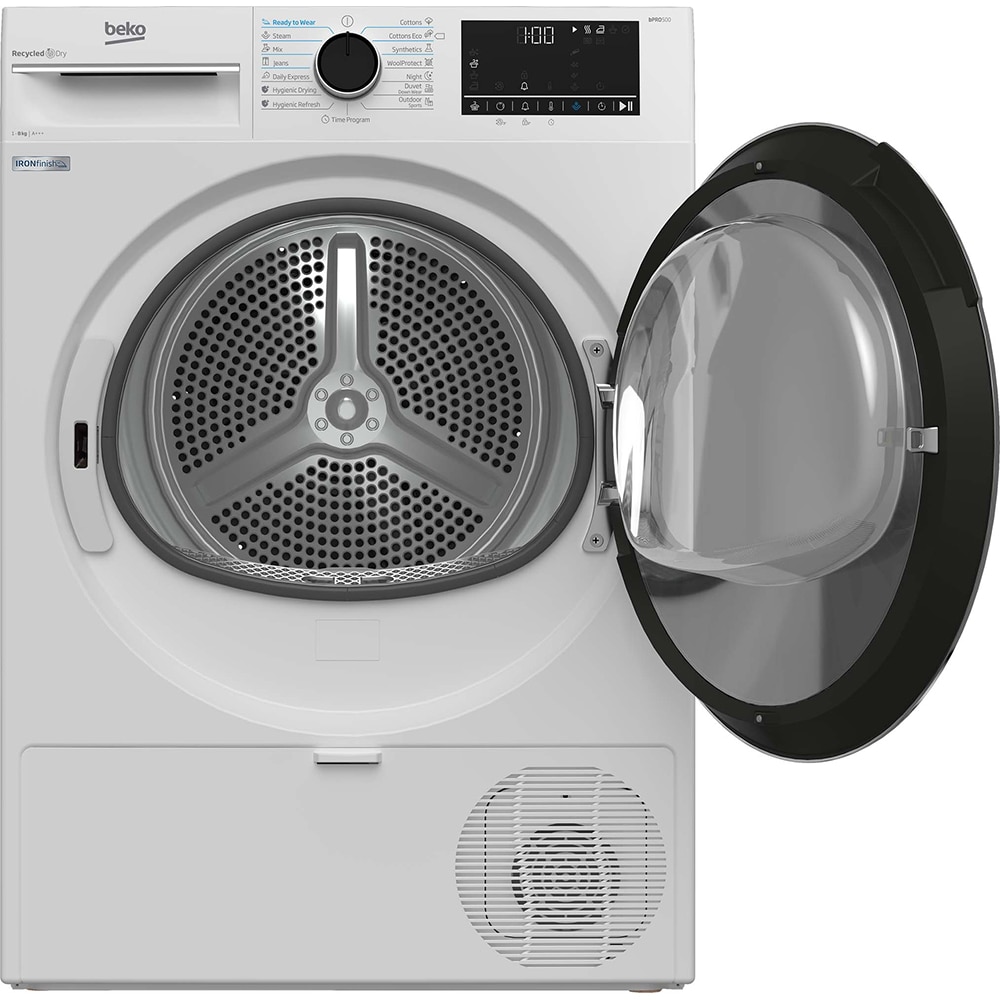 Uscator de rufe BEKO B5T68243, Aquawave, Pompa de caldura, 8kg, 15 programe, Clasa C, alb