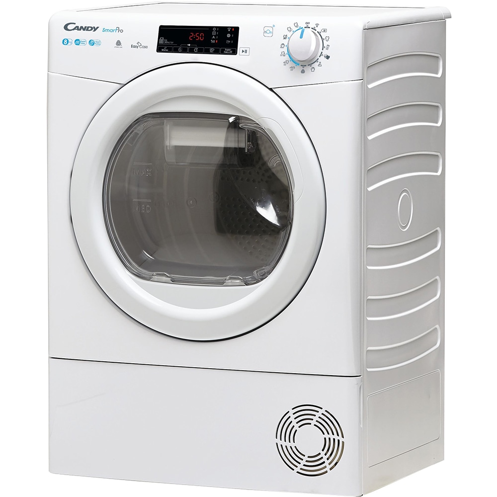 Uscator de rufe CANDY Smart Pro CSOE H8A2TE-S, Pompa de caldura, 8 kg, 14 programe, Clasa E, Wi-Fi, alb