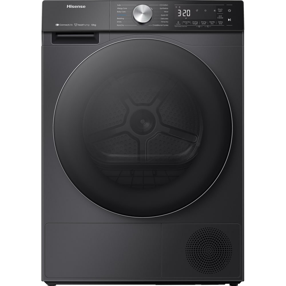 Uscator de rufe HISENSE DH5S102BB, Pompa de caldura, 10 kg, 17 programe, Clasa A+++, Wi-Fi, negru