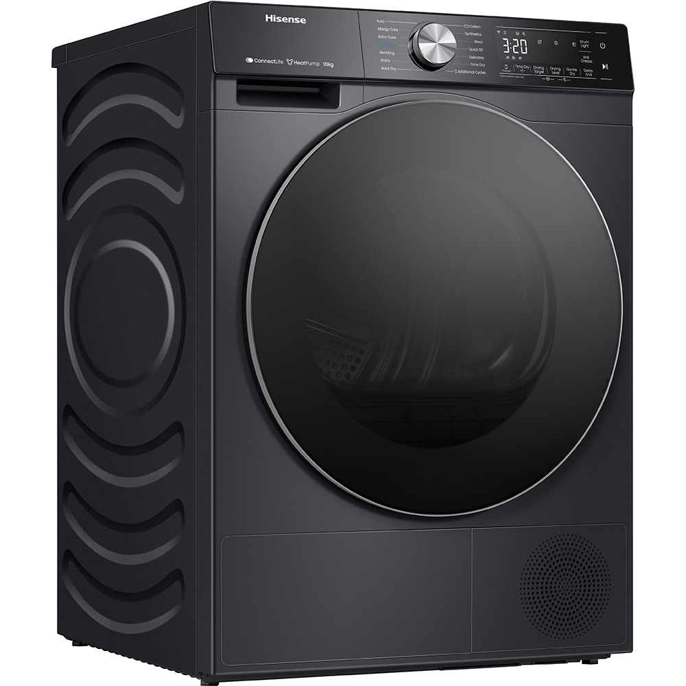 Uscator de rufe HISENSE DH5S102BB, Pompa de caldura, 10 kg, 17 programe, Clasa A+++, Wi-Fi, negru