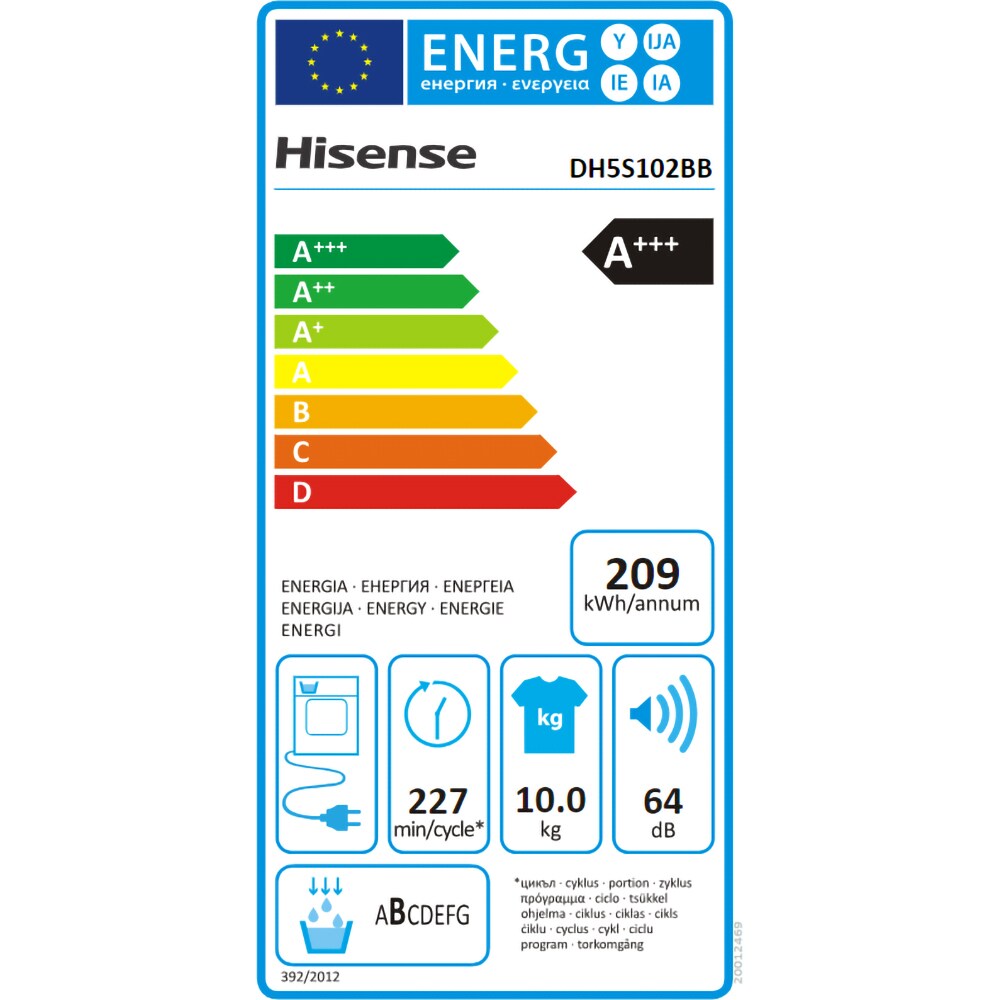 Uscator de rufe HISENSE DH5S102BB, Pompa de caldura, 10 kg, 17 programe, Clasa A+++, Wi-Fi, negru