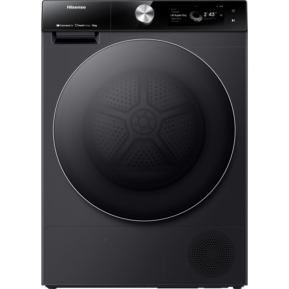 Uscator de rufe HISENSE DH7S107BB, Pompa de caldura, 10 kg, 20 programe, Clasa A+++, Wi-Fi, negru