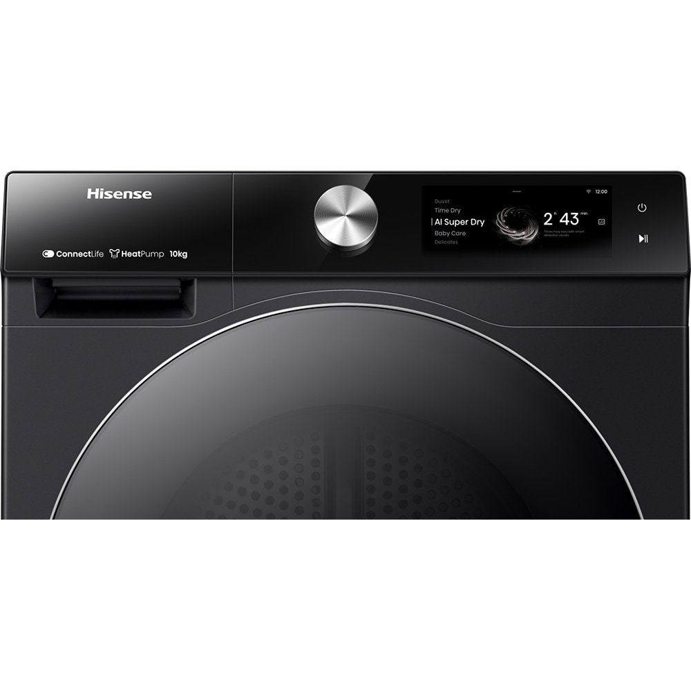 Uscator de rufe HISENSE DH7S107BB, Pompa de caldura, 10 kg, 20 programe, Clasa C, Wi-Fi, negru