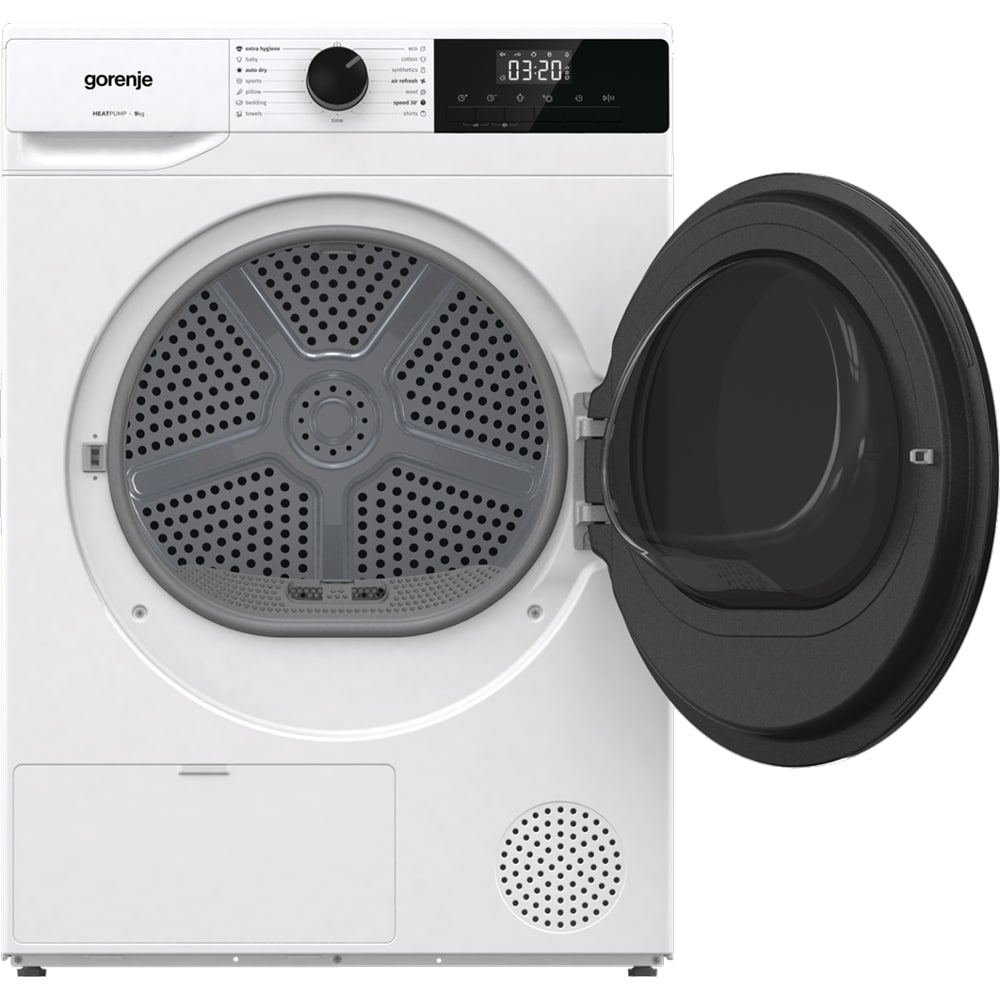 Uscator de rufe GORENJE DHNA93, Pompa de caldura, 9 kg, 15 programe, Clasa C, alb