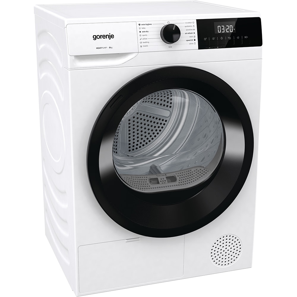 Uscator de rufe GORENJE DHNE82, Pompa de caldura, 8 kg, 15 programe, Clasa D, alb