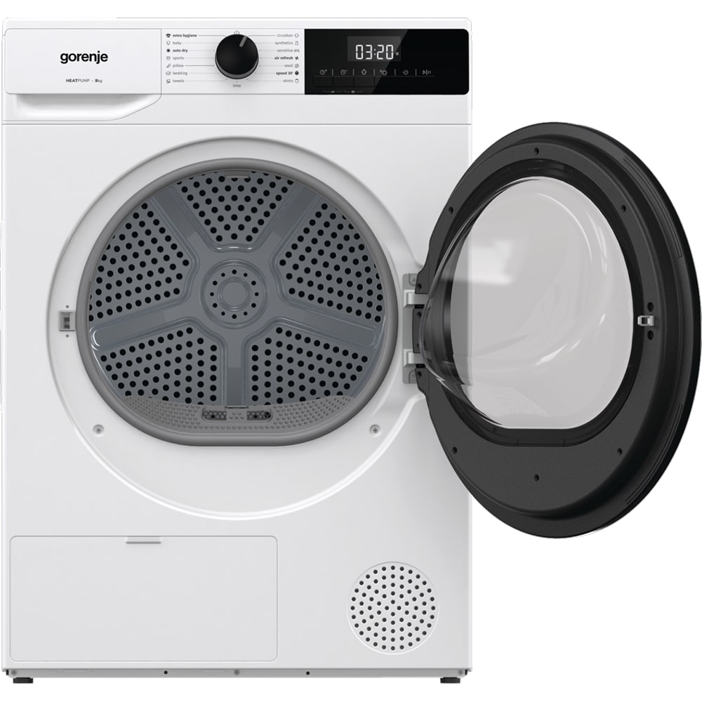 Uscator de rufe GORENJE DHNE82, Pompa de caldura, 8 kg, 15 programe, Clasa D, alb