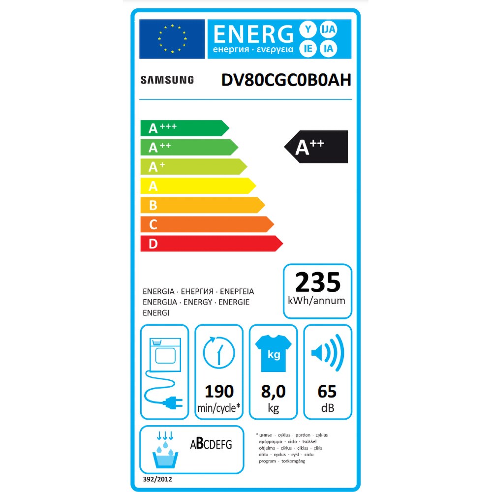 Uscator de rufe SAMSUNG DV80CGC0B0AHLE, Pompa de caldura, AI Control, 8 kg, 14 programe, Clasa A++, alb