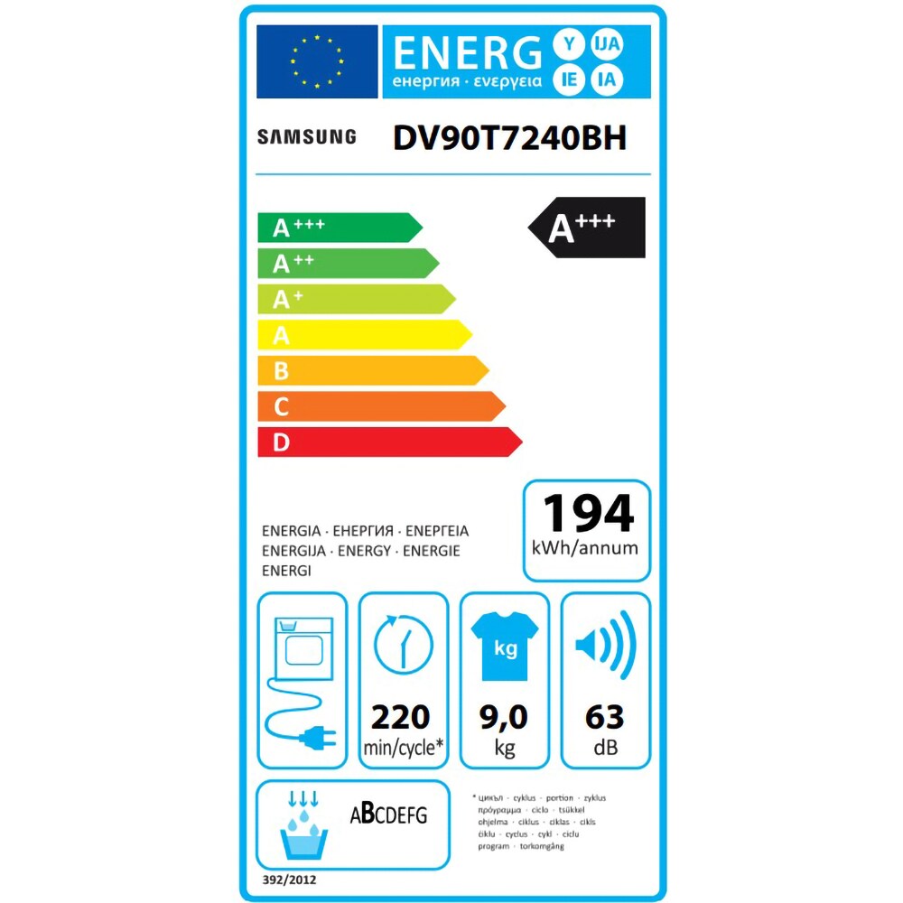 Uscator de rufe SAMSUNG DV90T7240BH/S7, Pompa de caldura, AI Control, 9 kg, 17 programe, Clasa A+++, alb