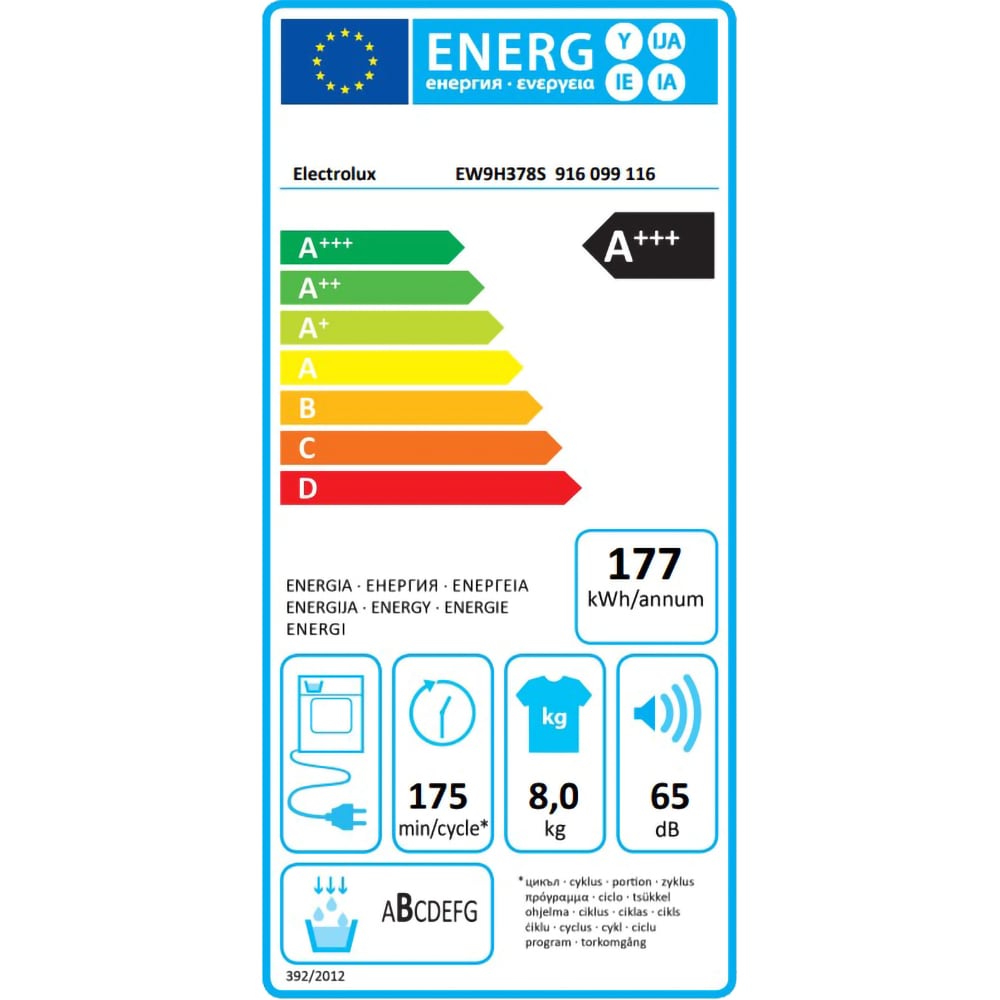 Uscator de rufe ELECTROLUX EW9H378S, pompa de caldura, 8kg, 12 programe, clasa A+++, alb