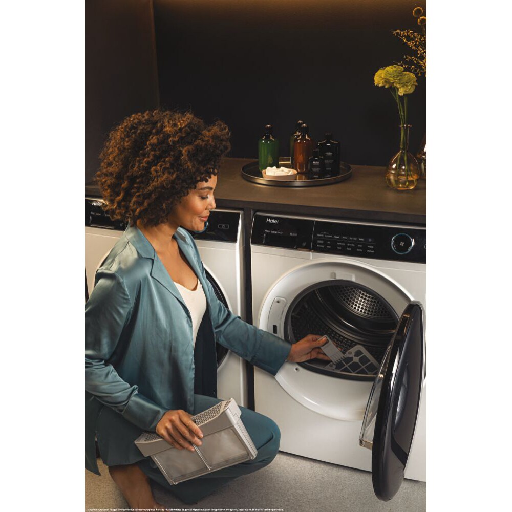 Uscator de rufe HAIER I-Pro Series 5 HD90-A2959, Pompa de caldura, 9 kg, 12 programe, Clasa A++, alb