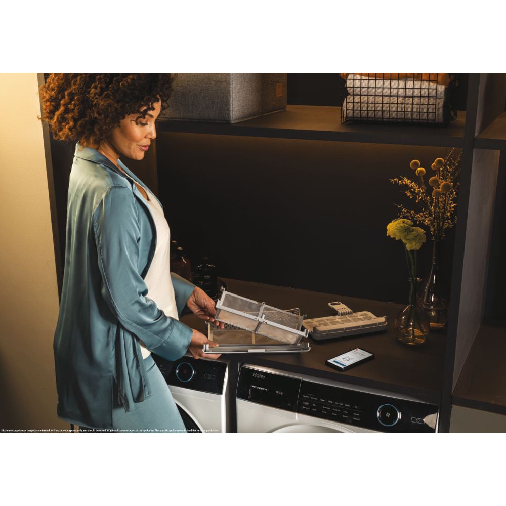 Uscator de rufe HAIER I-Pro Series 5 HD90-A2959, Pompa de caldura, 9 kg, 12 programe, Clasa A++, alb