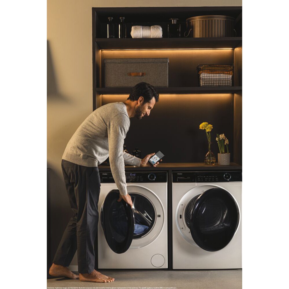 Uscator de rufe HAIER I-Pro Series 5 HD90-A2959, Pompa de caldura, 9 kg, 12 programe, Clasa A++, alb