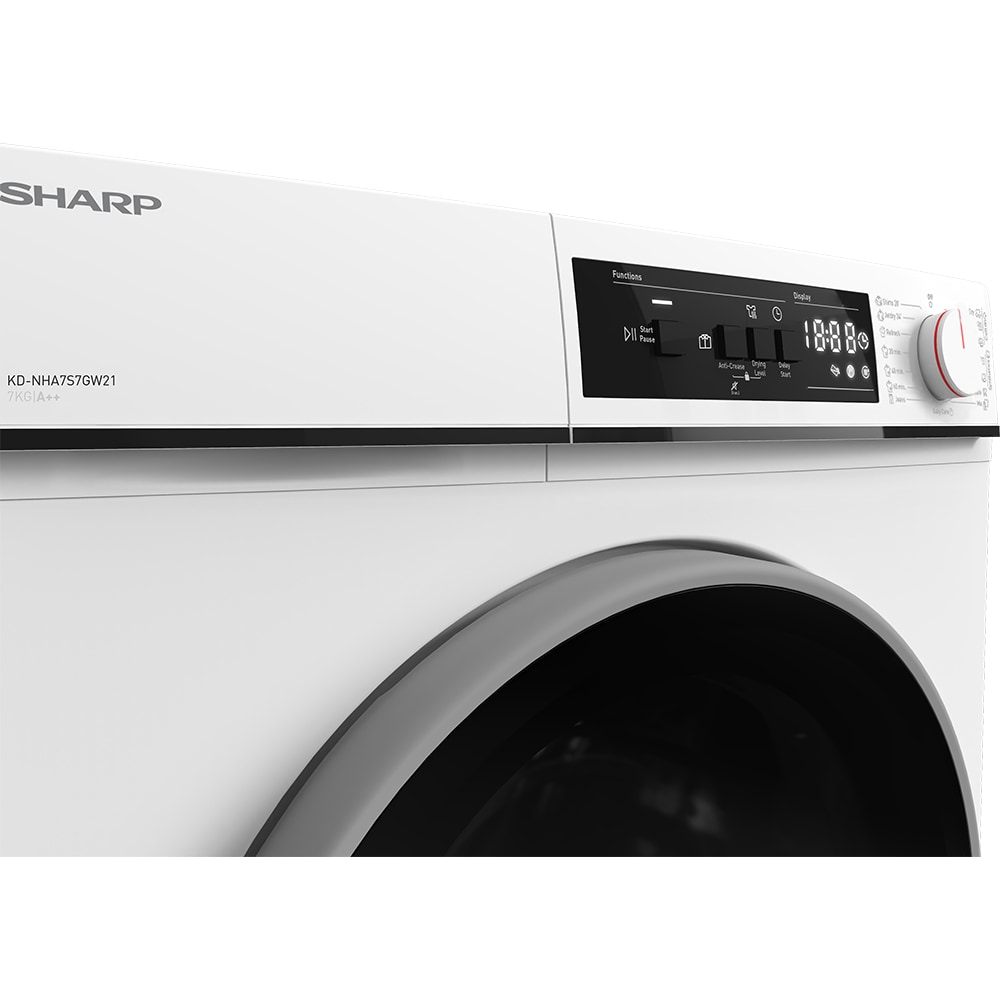 Uscator de rufe SHARP KD-NHA7S7GW21-EE, Pompa de caldura, 7 kg, 15 programe, Clasa A++, alb