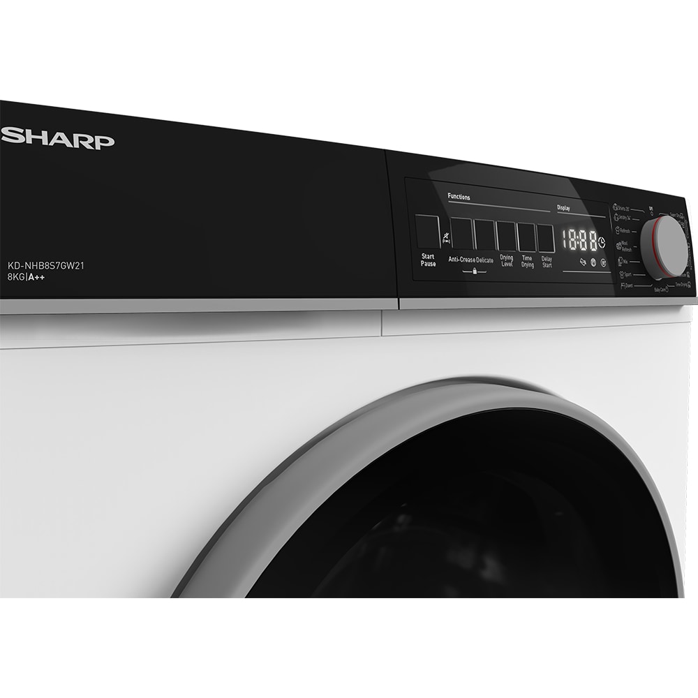 Uscator de rufe SHARP KD-NHB8S7GW21-EE, Pompa de caldura, 8 kg, 15 programe, Clasa A++, alb