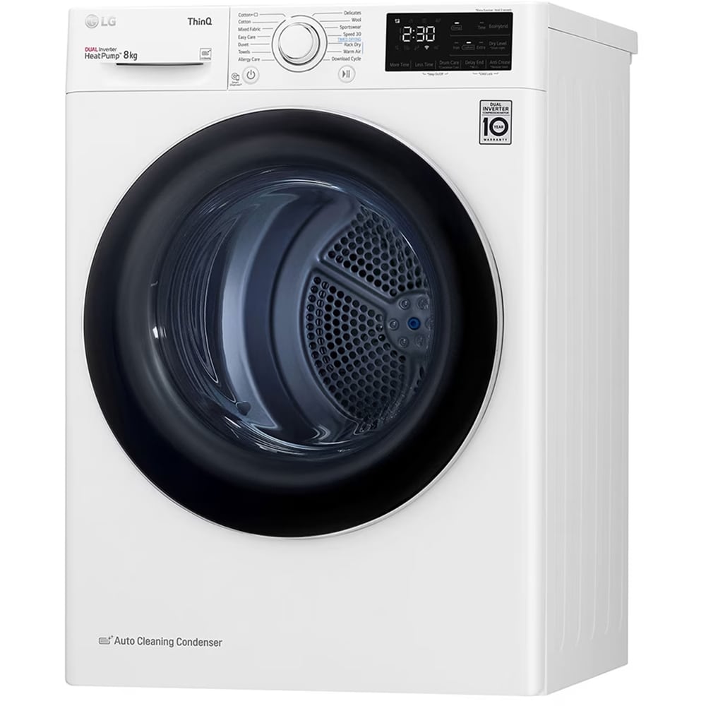 Uscator de rufe LG RH80V3AV6N, SmartThinQ, Condensare si pompa de caldura, 8 kg, 14 programe, Clasa D, alb