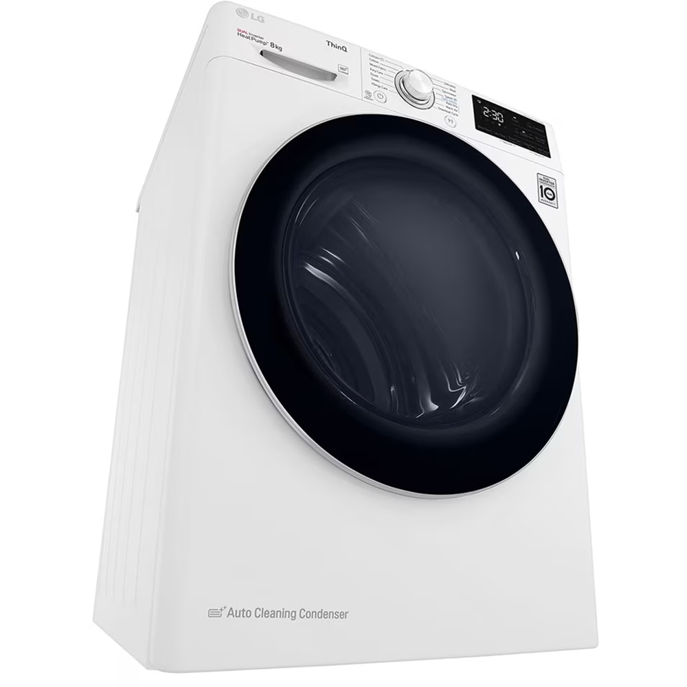 Uscator de rufe LG RH80V3AV6N, SmartThinQ, Condensare si pompa de caldura, 8 kg, 14 programe, Clasa D, alb