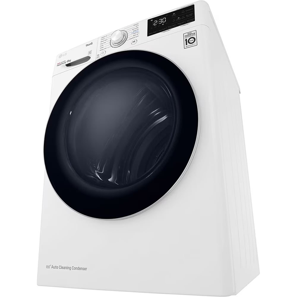 Uscator de rufe LG RH80V3AV6N, SmartThinQ, Condensare si pompa de caldura, 8 kg, 14 programe, Clasa D, alb