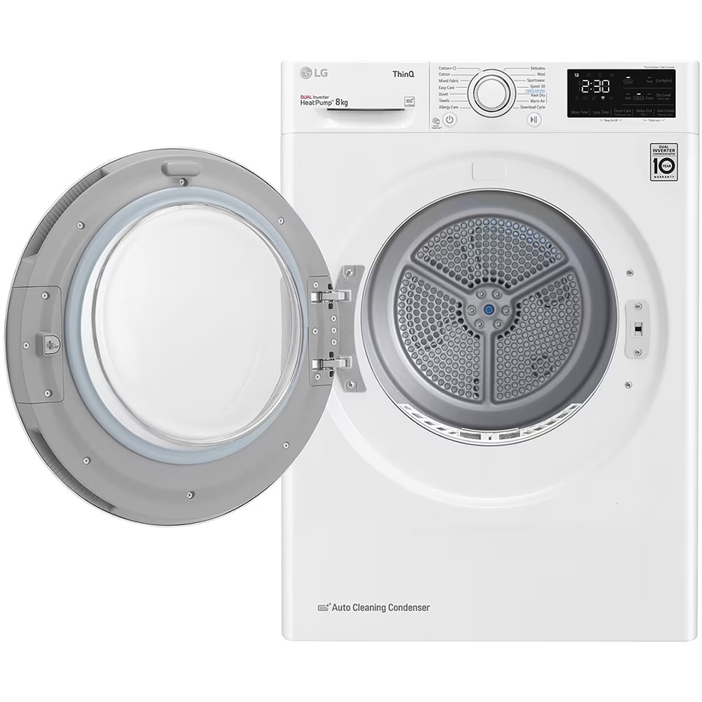 Uscator de rufe LG RH80V3AV6N, SmartThinQ, Condensare si pompa de caldura, 8 kg, 14 programe, Clasa D, alb