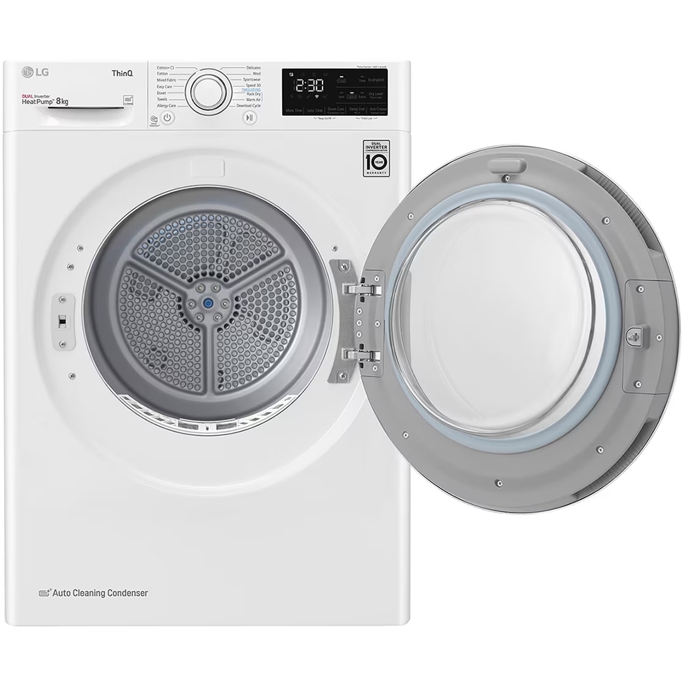 Uscator de rufe LG RH80V3AV6N, SmartThinQ, Condensare si pompa de caldura, 8 kg, 14 programe, Clasa D, alb