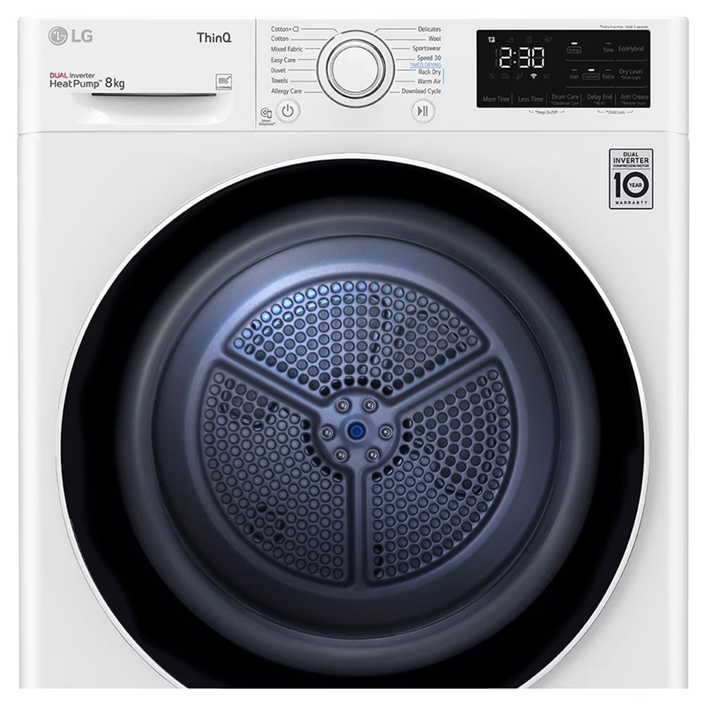 Uscator de rufe LG RH80V3AV6N, SmartThinQ, Condensare si pompa de caldura, 8 kg, 14 programe, Clasa D, alb