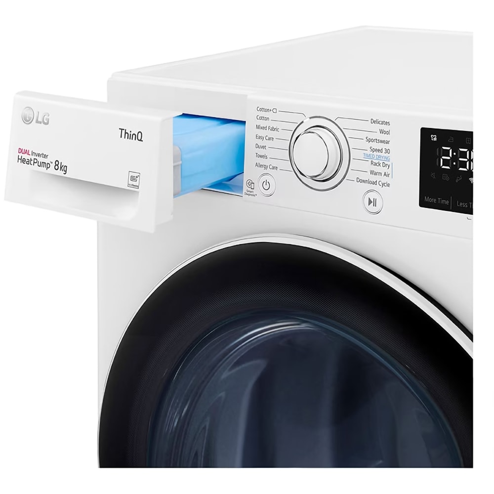 Uscator de rufe LG RH80V3AV6N, SmartThinQ, Condensare si pompa de caldura, 8 kg, 14 programe, Clasa D, alb