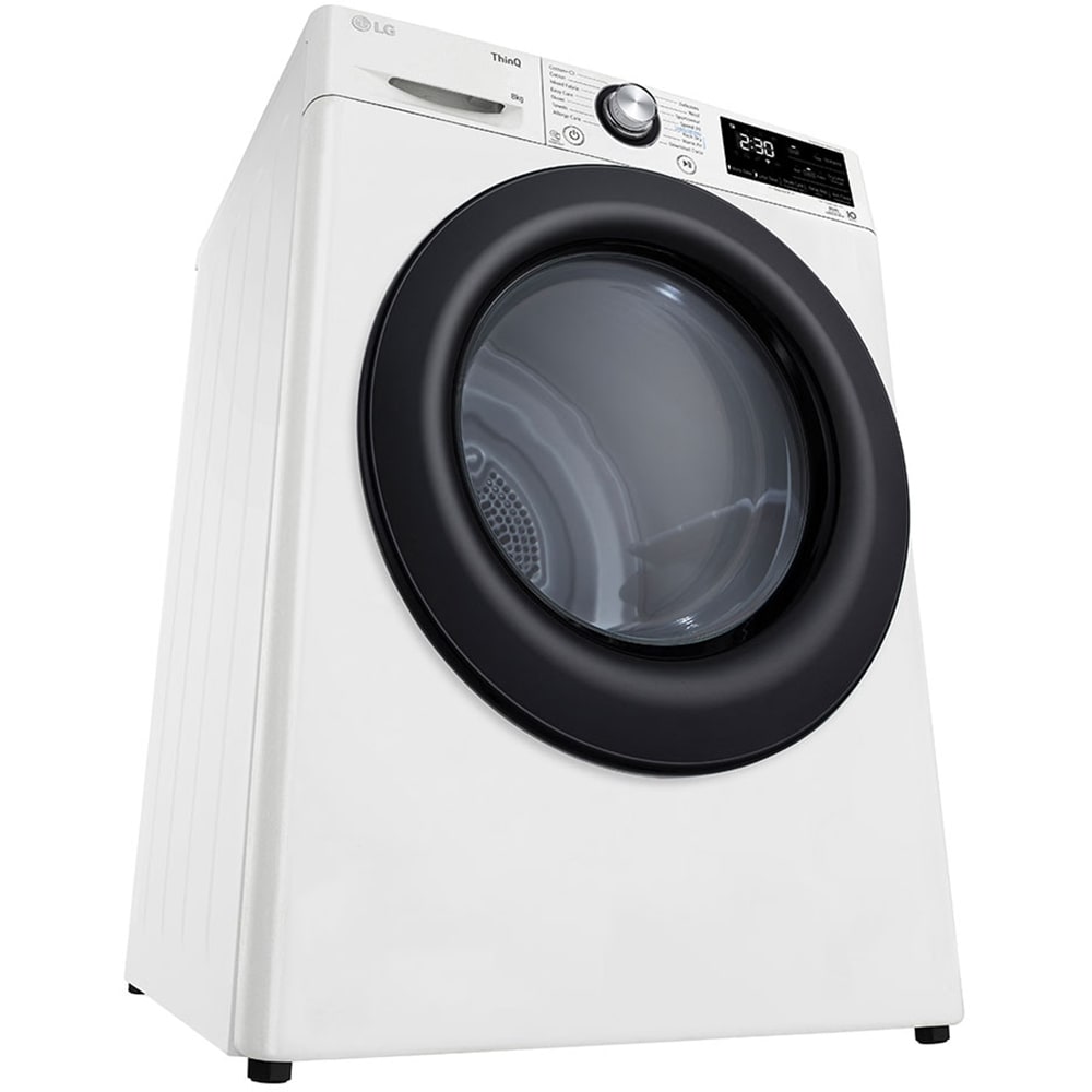 Uscator de rufe LG RH80V3AVBN, ThinQ, Pompa de caldura, 8 kg, 14 programe, Clasa D, alb